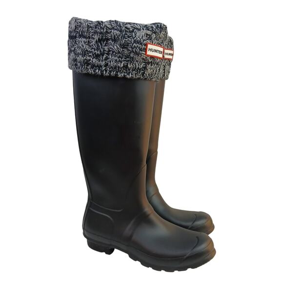 Hunter Women's SZ 9 Tall Rain Boots In Black With Removable Sock Inserts - Picture 3 of 10